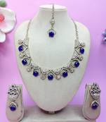 Blue yellow gold premium designer american diamond and stone work necklace set