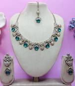 Green yellow gold premium designer american diamond and stone work necklace set
