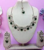 Green yellow gold premium designer american diamond and stone work necklace set