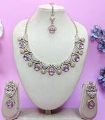Purple yellow gold premium designer american diamond and stone work necklace set