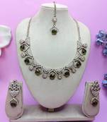 Green yellow gold premium designer american diamond and stone work necklace set