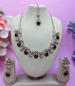 Maroon yellow gold premium designer american diamond and stone work necklace set