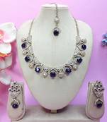 Blue yellow gold premium designer american diamond and stone work necklace set