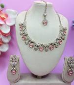 Pink yellow gold premium designer american diamond and stone work necklace set