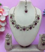 Purple yellow gold premium designer american diamond and stone work necklace set