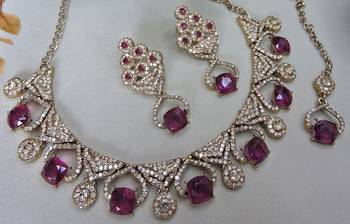 Purple yellow gold premium designer american diamond and stone work necklace set 3