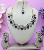 Blue yellow gold premium designer american diamond and stone work necklace set