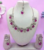 Pink yellow gold premium designer american diamond and stone work necklace set
