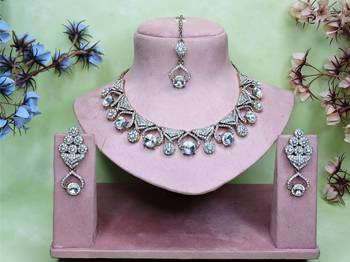 White yellow gold premium designer american diamond and stone work necklace set 1