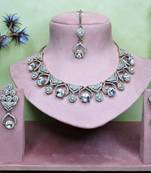 White yellow gold premium designer american diamond and stone work necklace set