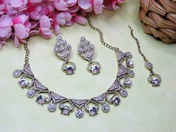 White yellow gold premium designer american diamond and stone work necklace set 2