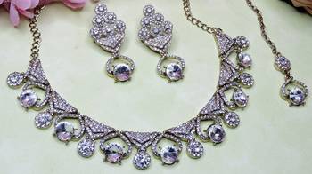 White yellow gold premium designer american diamond and stone work necklace set 3