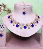 Blue rose gold premium designer american diamond and stone work necklace set