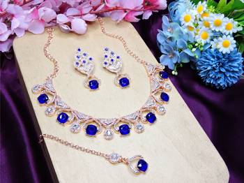 Blue rose gold premium designer american diamond and stone work necklace set 2