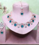 Green rose gold premium designer american diamond and stone work necklace set