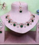 Green rose gold premium designer american diamond and stone work necklace set