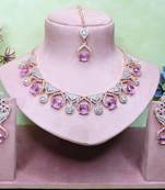 Purple rose gold premium designer american diamond and stone work necklace set