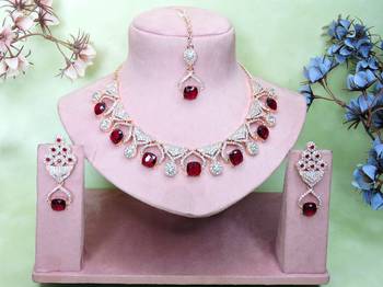 Maroon rose gold premium designer american diamond and stone work necklace set 1