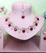 Maroon rose gold premium designer american diamond and stone work necklace set