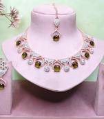Green rose gold premium designer american diamond and stone work necklace set