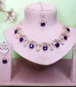 Blue rose gold premium designer american diamond and stone work necklace set