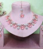 Pink rose gold premium designer american diamond and stone work necklace set