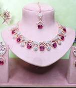 Purple rose gold premium designer american diamond and stone work necklace set