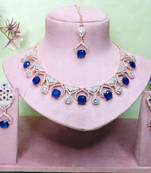 Blue rose gold premium designer american diamond and stone work necklace set