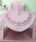 White rose gold premium designer american diamond and stone work necklace set