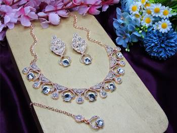 White rose gold premium designer american diamond and stone work necklace set 2