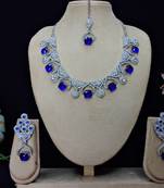 Blue rhodium premium designer american diamond and stone work necklace set