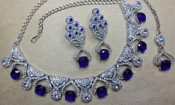 Blue rhodium premium designer american diamond and stone work necklace set 3