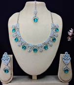 Green rhodium premium designer american diamond and stone work necklace set