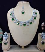 Green rhodium premium designer american diamond and stone work necklace set