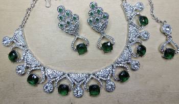 Green rhodium premium designer american diamond and stone work necklace set 2