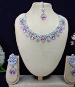 Purple rhodium premium designer american diamond and stone work necklace set
