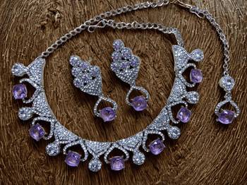 Purple rhodium premium designer american diamond and stone work necklace set 2