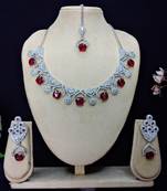 Maroon rhodium premium designer american diamond and stone work necklace set