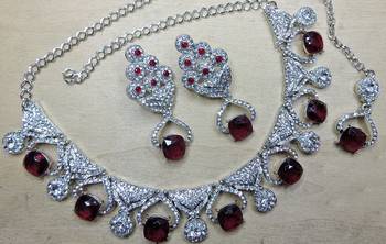 Maroon rhodium premium designer american diamond and stone work necklace set 2