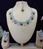 Green rhodium premium designer american diamond and stone work necklace set