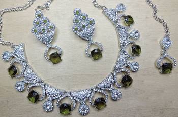 Green rhodium premium designer american diamond and stone work necklace set 2
