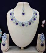 Blue rhodium premium designer american diamond and stone work necklace set