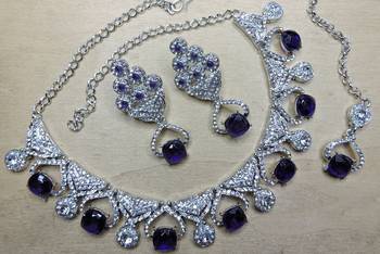 Blue rhodium premium designer american diamond and stone work necklace set 2