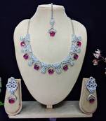Purple rhodium premium designer american diamond and stone work necklace set