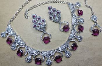 Purple rhodium premium designer american diamond and stone work necklace set 2
