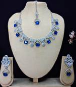 Blue rhodium premium designer american diamond and stone work necklace set