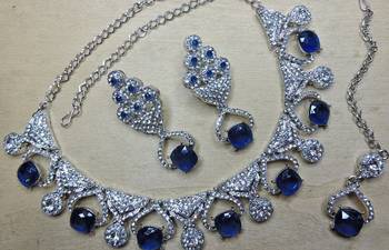 Blue rhodium premium designer american diamond and stone work necklace set 2