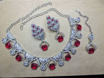 Pink rhodium premium designer american diamond and stone work necklace set 2