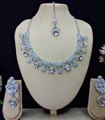 White rhodium premium designer american diamond and stone work necklace set
