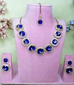 Blue yellow gold premium designer american diamond and stone work necklace set